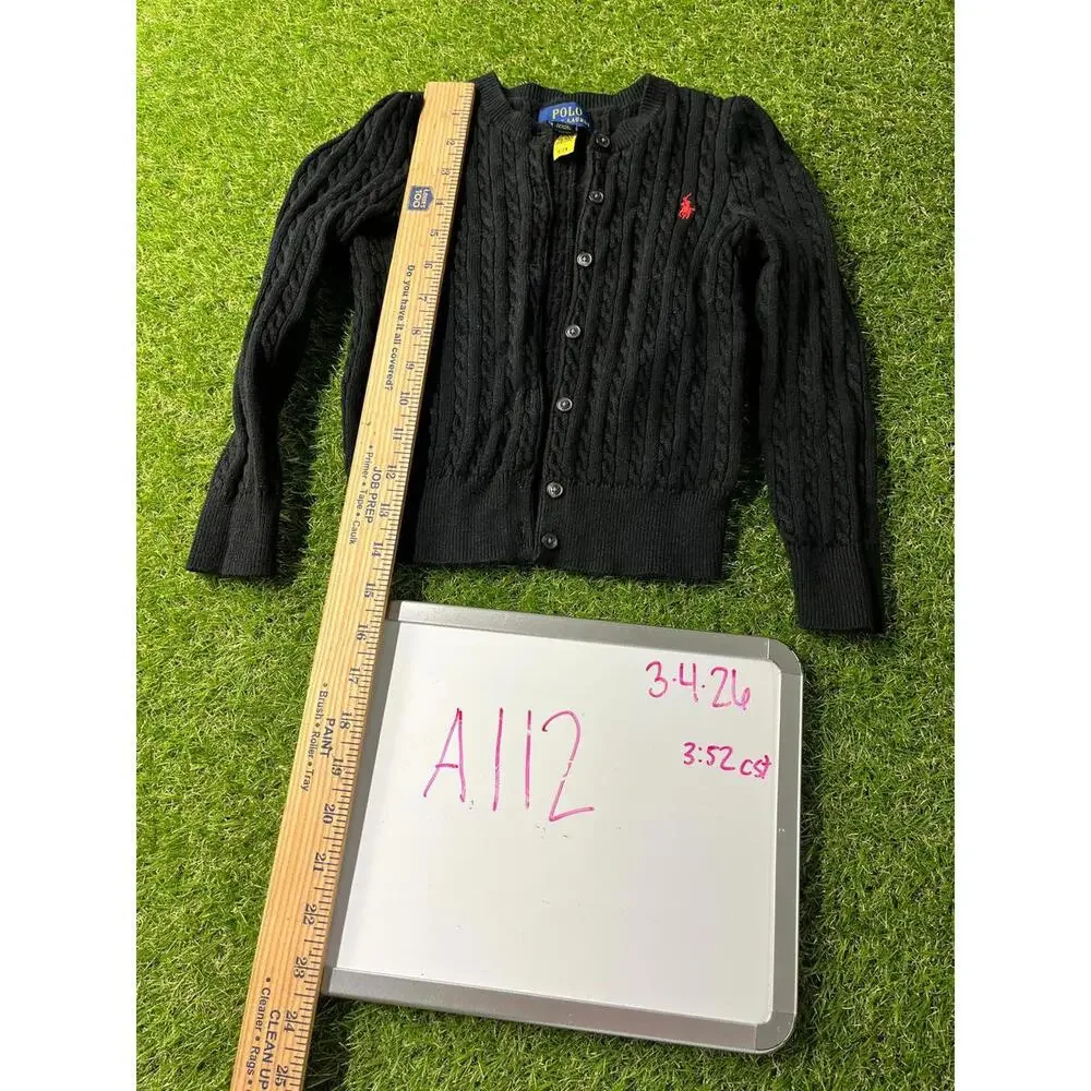 Polo Ralph Lauren Black Cable Knit Button-Up‎ Cardigan Sweater 4/5T